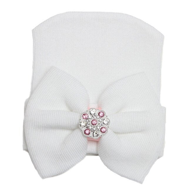 Baby Girls Turban Rhinestone Hat White One Size