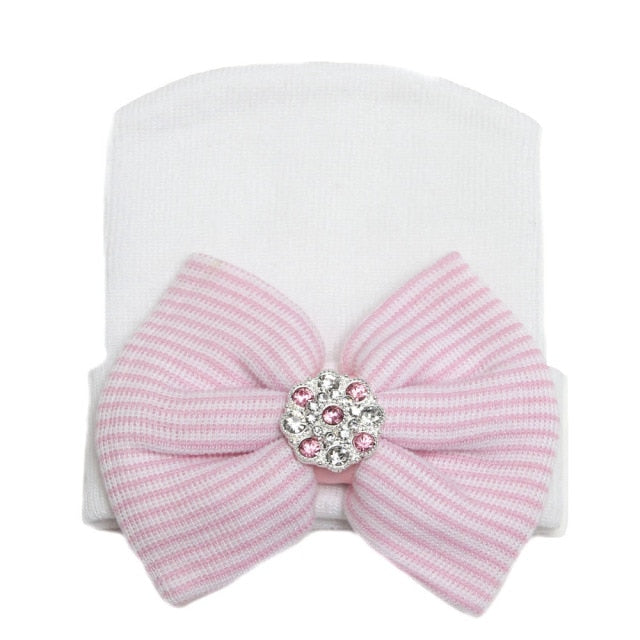 Baby Girls Turban Rhinestone Hat Pink-White One Size