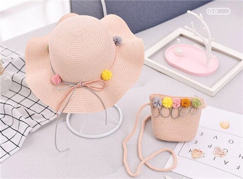 Baby Girls Summer Straw Hat & Handbag (Age 24M-7YRS) Pink-Multi one size