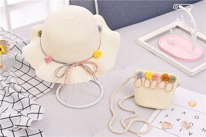 Baby Girls Summer Straw Hat & Handbag (Age 24M-7YRS) Beige-Multi one size