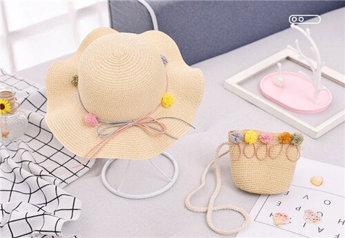 Baby Girls Summer Straw Hat & Handbag (Age 24M-7YRS) Khaki-Multi one size