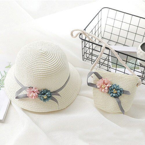 Baby Girls Summer Straw Hat & Handbag (Age 24M-7YRS) White one size