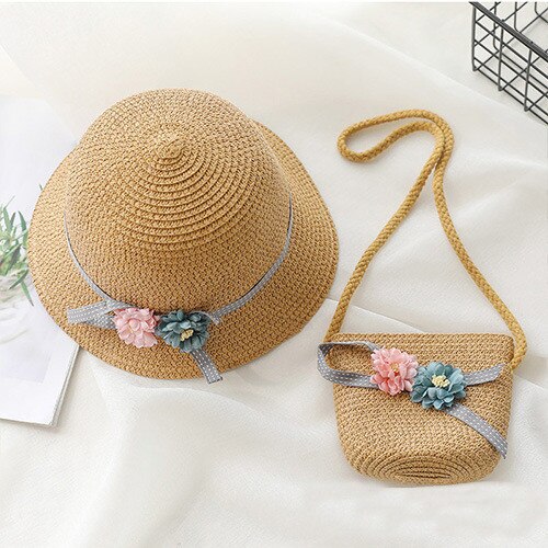 Baby Girls Summer Straw Hat & Handbag (Age 24M-7YRS) Brown one size