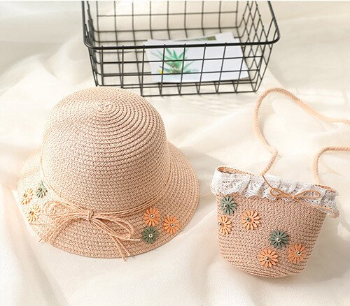 Baby Girls Summer Straw Hat & Handbag (Age 24M-7YRS) Pink one size