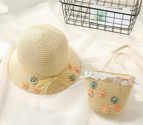 Baby Girls Summer Straw Hat & Handbag (Age 24M-7YRS) Khaki one size