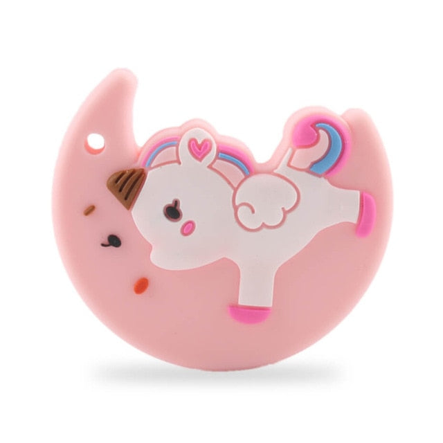 Baby Food Grade Silicone Animal Teething Toy Pink Moon Unicorn