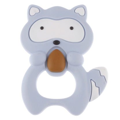 Baby Food Grade Silicone Animal Teething Toy Raccoon -Pastel Blue