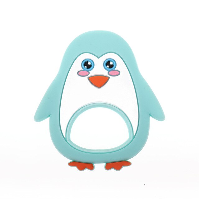 Baby Food Grade Silicone Animal Teething Toy Penguin - Turquoise