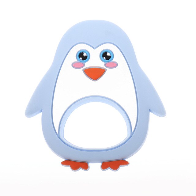 Baby Food Grade Silicone Animal Teething Toy Penguin -Pastel Blue