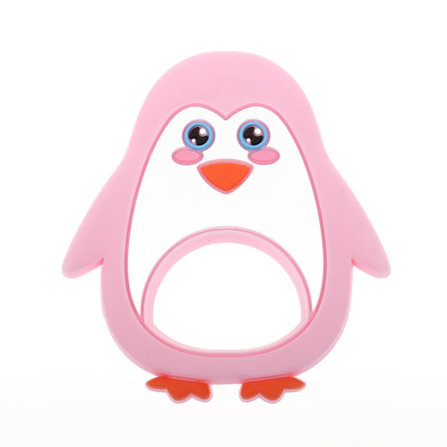 Baby Food Grade Silicone Animal Teething Toy Penguin - Rouge Pink