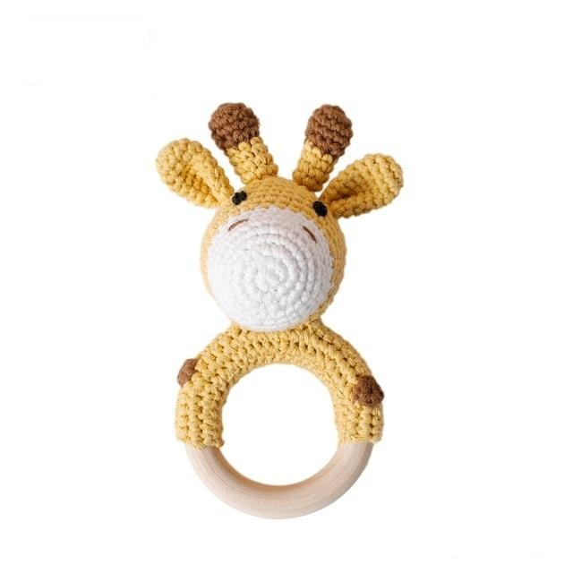 Baby Wooden Animal Teether Ring Rattle Giraffe