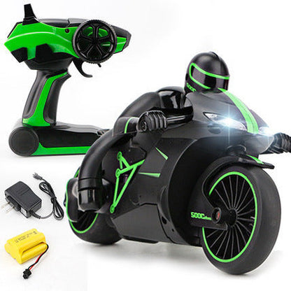 Mini Rc LED Light Remote Control Toy Motorcycle 4 Channel 2.4GHz Green