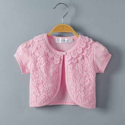 Girls Lace Cropped Jacket (Age 24M-8YRS) Pink