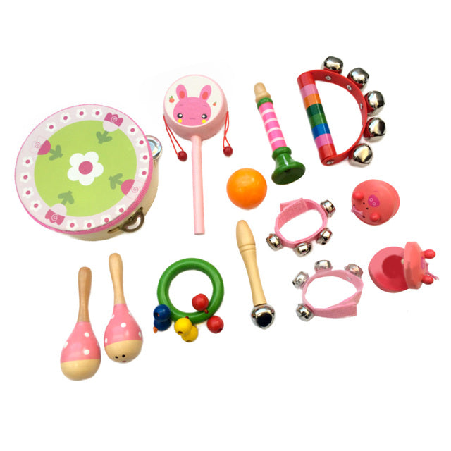 13 Pack - Wooden Musical Instrument Set Pink