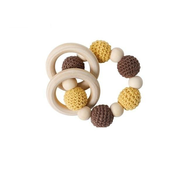 Baby Wooden Animal Teether Ring Rattle Giraffe-Rattle