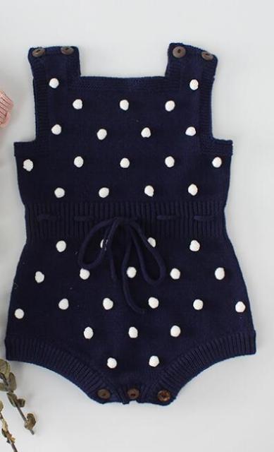 Baby Knitted Pom Pom Romper (Age Newborn - 24M) Navy