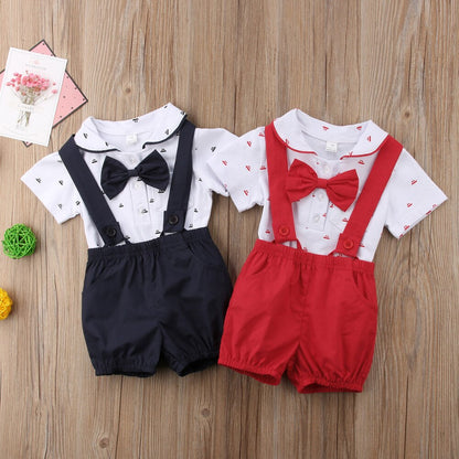 Boys Romper Shirt & Dickie Bow (Age 6M-24M)