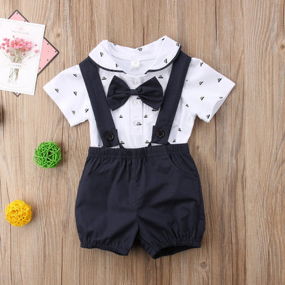 Boys Romper Shirt & Dickie Bow (Age 6M-24M) Black