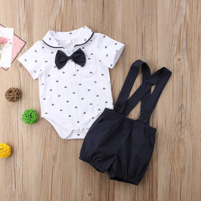 Boys Romper Shirt & Dickie Bow (Age 6M-24M)