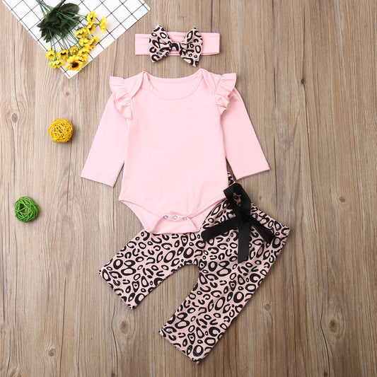 Baby Girls Pink Bodysuit & Trousers & Headband Set (Age 3M-18M)