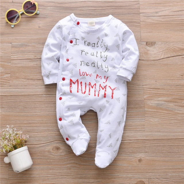 Baby ‘I Love Mummy / Daddy’ Jumpsuit Grow (Age Newborn - 18m) Red and White