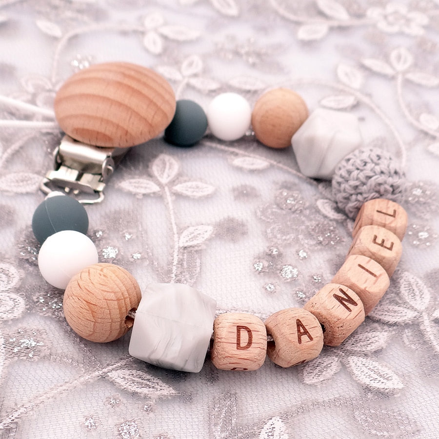 Baby Personalised Wooden Eco Friendly Dummy Clip