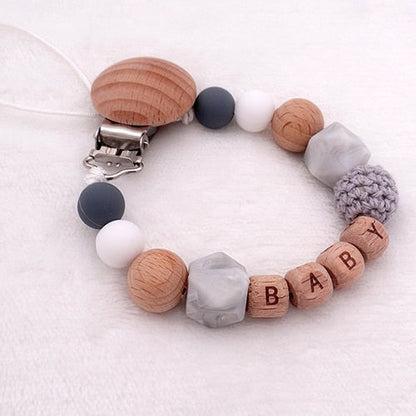 Baby Personalised Wooden Eco Friendly Dummy Clip Gray