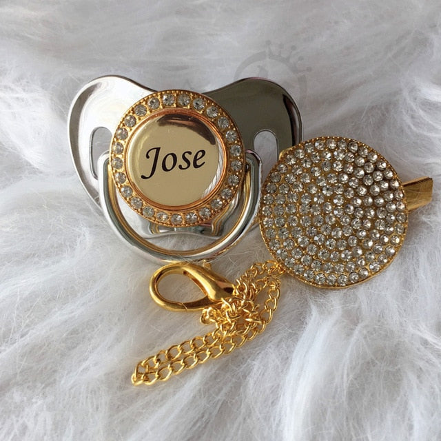 Gold Bling Personalised Pacifier & Dummy Clip Silver 0-6M