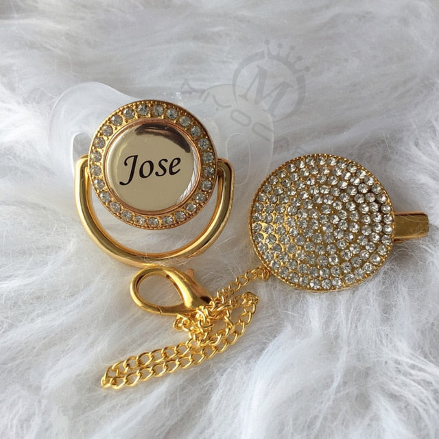 Gold Bling Personalised Pacifier & Dummy Clip Clear 0-6M