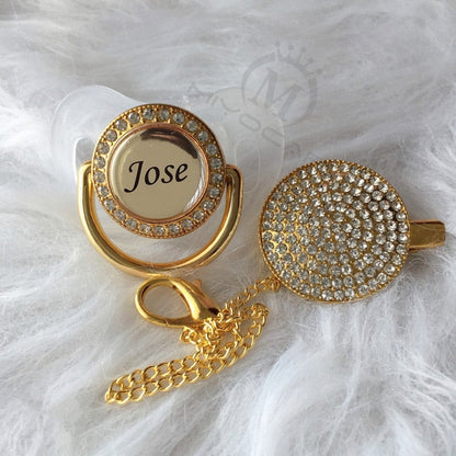 Gold Bling Personalised Pacifier & Dummy Clip Clear 0-6M