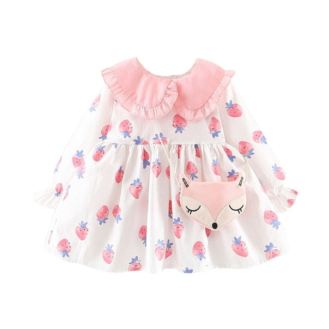 Baby Girl Strawberry Dress & Handbag (Age 12m-3yrs) White