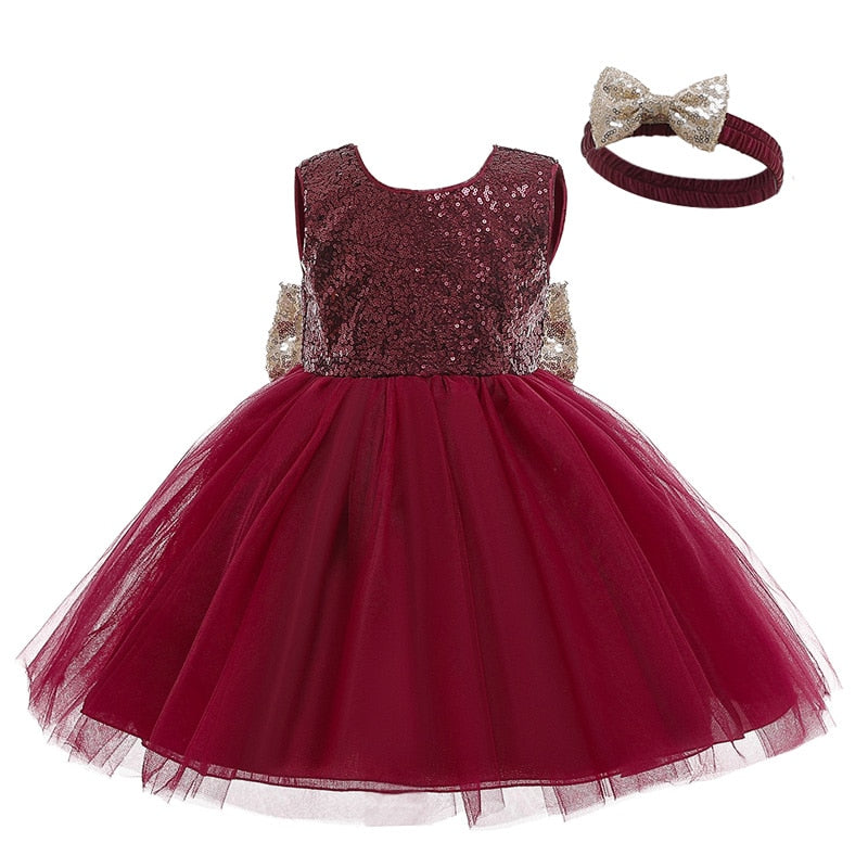 Baby Girls Burgundy Sequin Tulle Dress (Age 3M-24M)