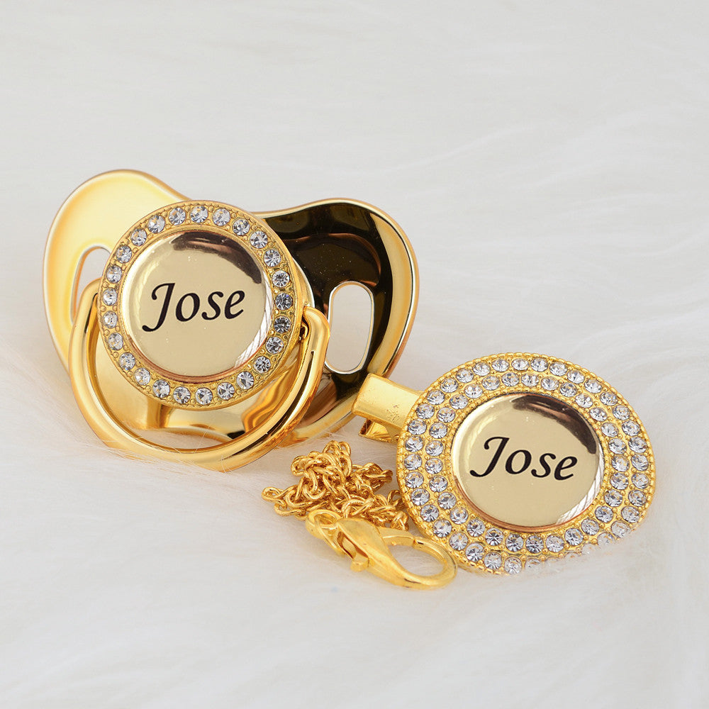 Gold Bling Personalised Pacifier & Dummy Clip