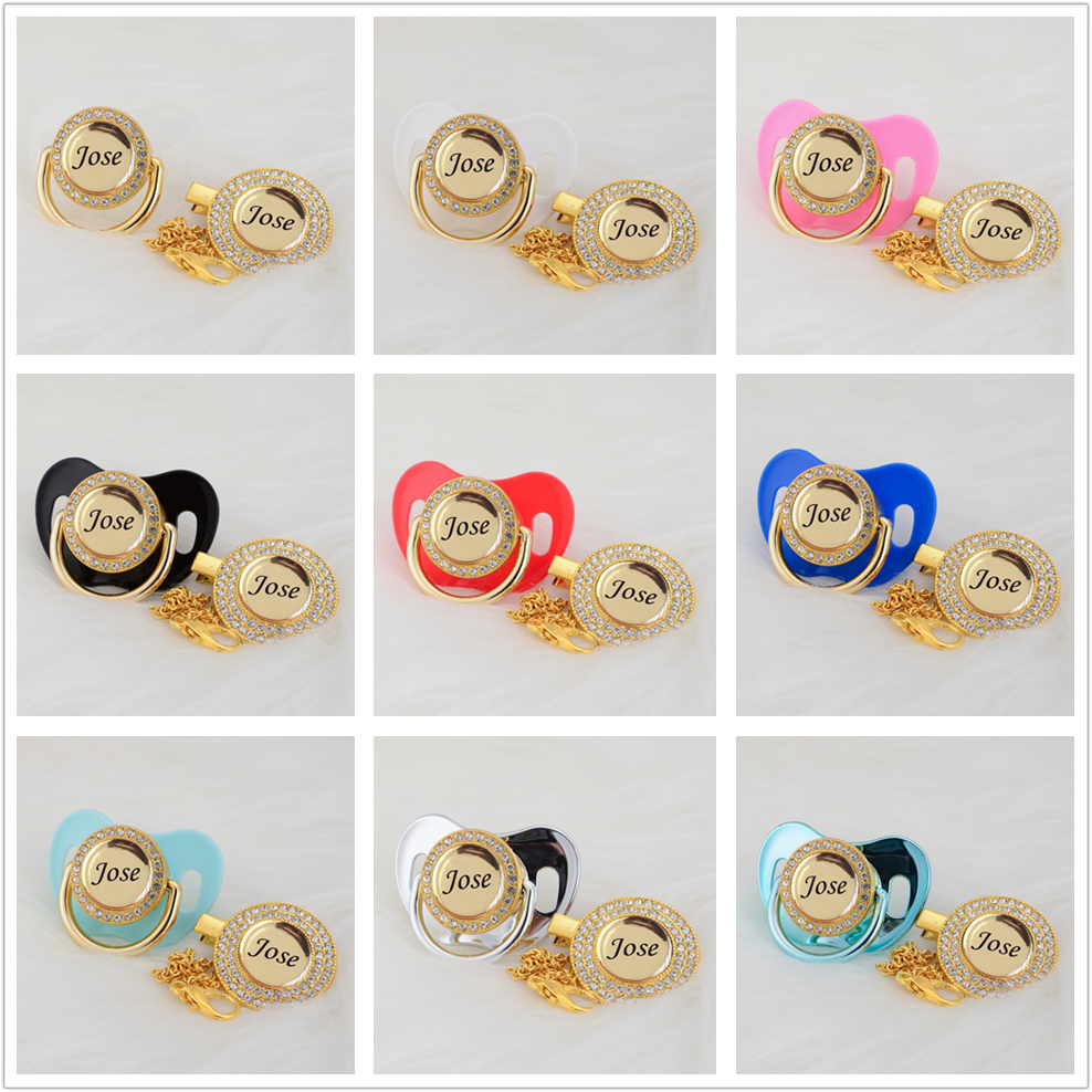 Gold Bling Personalised Pacifier & Dummy Clip