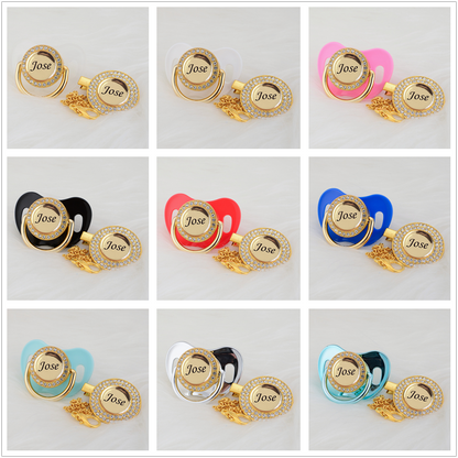 Gold Bling Personalised Pacifier & Dummy Clip