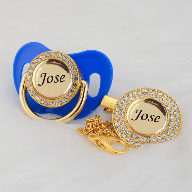 Gold Bling Personalised Pacifier & Dummy Clip