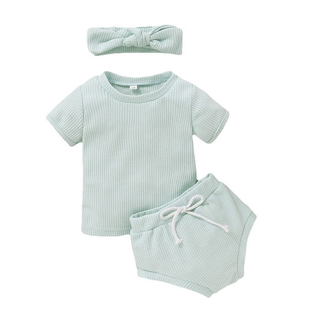 Baby Girls Ribbed Top & Shorts Set (Age 6M-24M) Blue