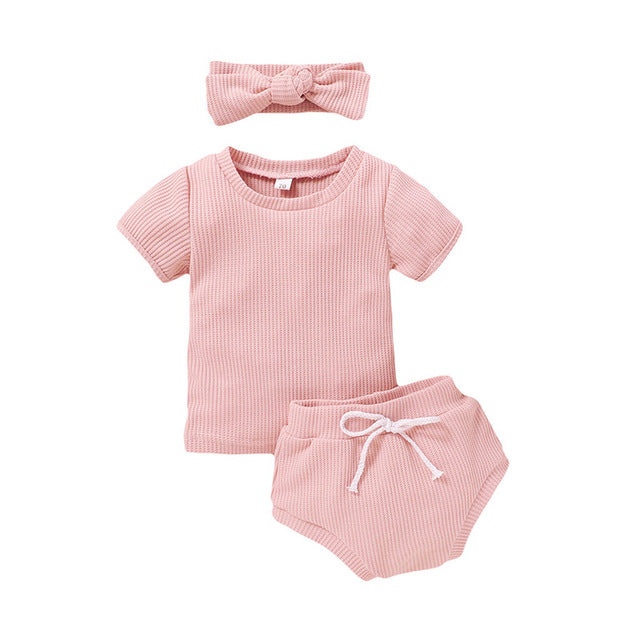 Baby Girls Ribbed Top & Shorts Set (Age 6M-24M) Pink