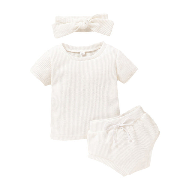 Baby Girls Ribbed Top & Shorts Set (Age 6M-24M) White