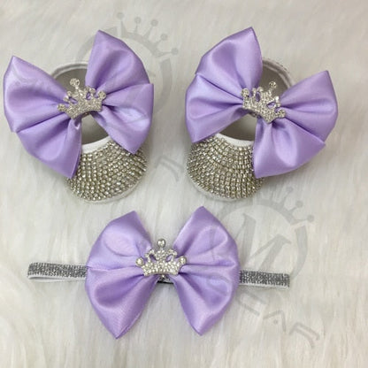 Baby Girls Bling Rhinestone Personalised Booties & Headband (Age Newborn - 24M) Purple