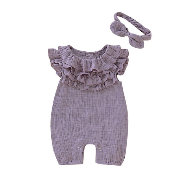 Baby Girls Romper & Headband Set (Age 3M - 18M) Purple