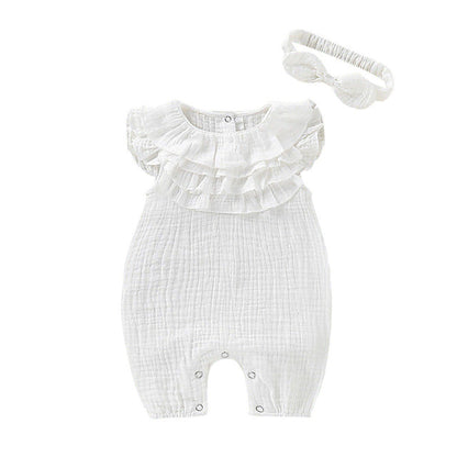 Baby Girls Romper & Headband Set (Age 3M - 18M) White