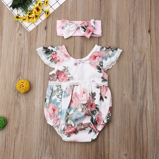 Baby Girls White Floral Romper (Age 6M-24M)