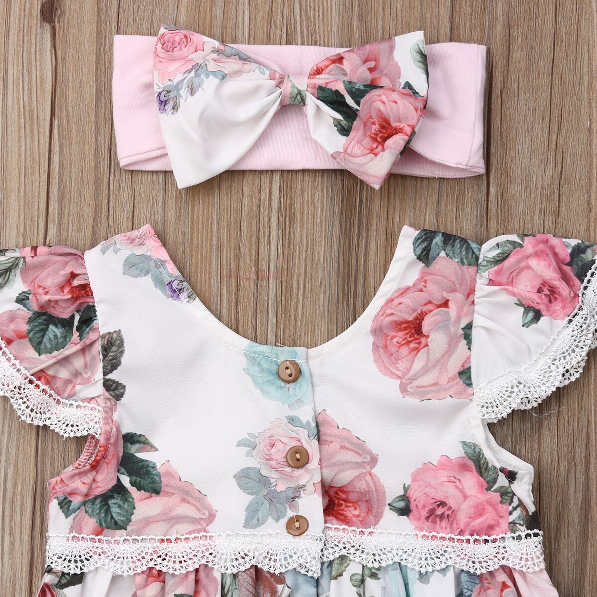 Baby Girls White Floral Romper (Age 6M-24M)