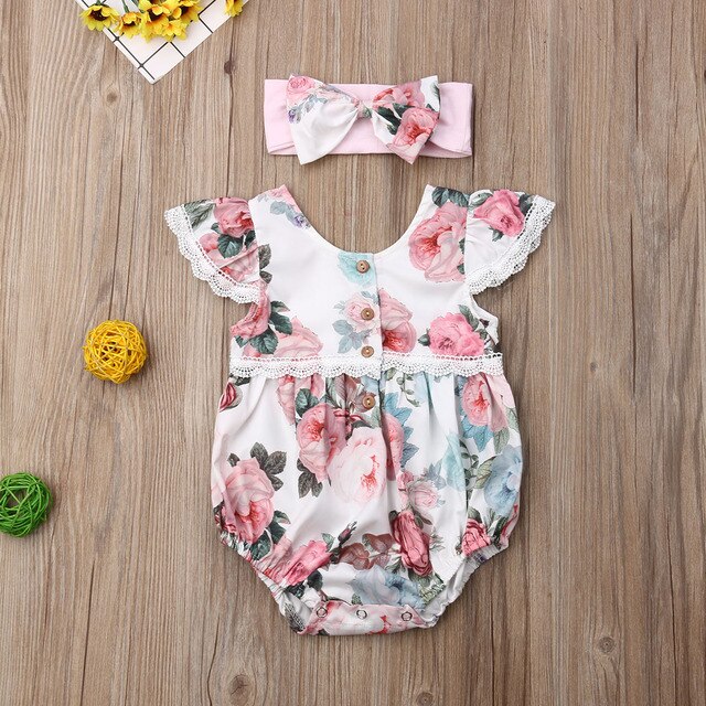 Baby Girls White Floral Romper (Age 6M-24M) White