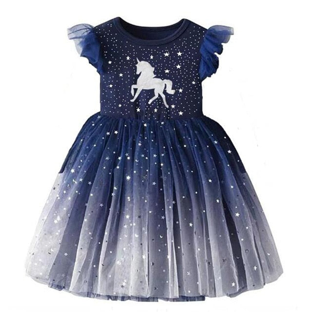 Girls Navy Sequin Tulle Dress (Age 3Y-8Y)