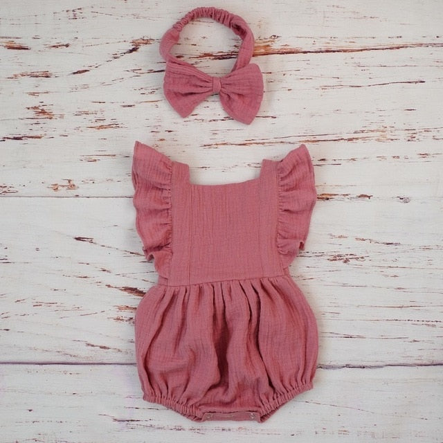 Baby Girls Organic Cotton Romper & Headband (Age 3m-18m) Rose