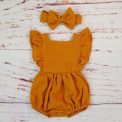 Baby Girls Organic Cotton Romper & Headband (Age 3m-18m) Orange