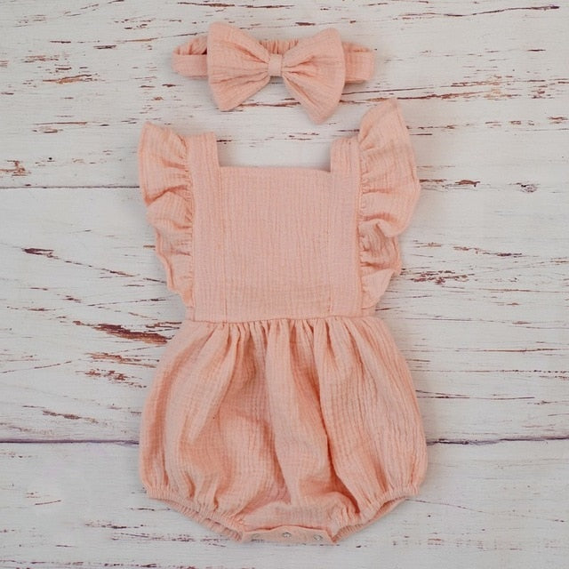 Baby Girls Organic Cotton Romper & Headband (Age 3m-18m) Pink