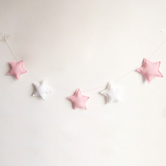 Hanging Star Nursery Decoration - 150cm White-Pink